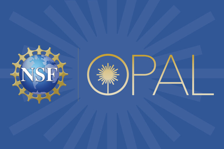 OPAL logo in gold against a blue background with a transparent target burst icon.