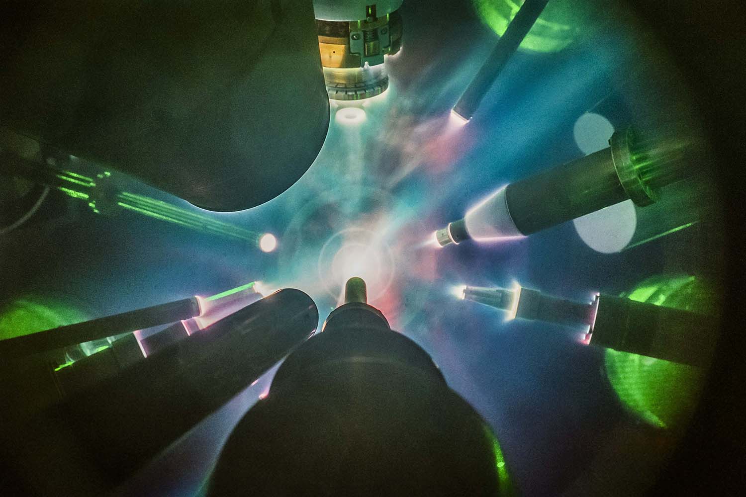 Target shot inside the OMEGA target chamber.