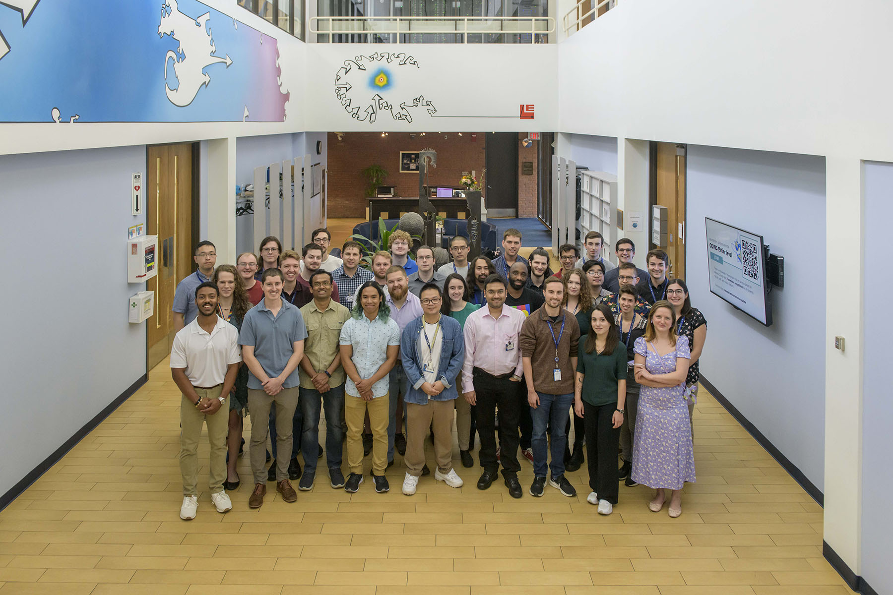 A group of people at LLE atrium.
