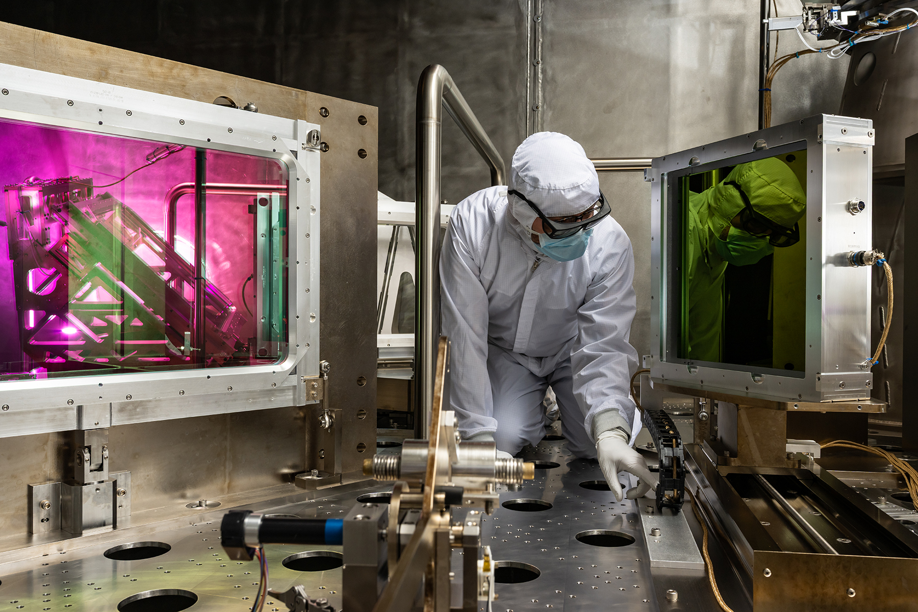 David Canning inside the Grating Compressor Chamber (GCC) of the OMEGA EP Laser System.
