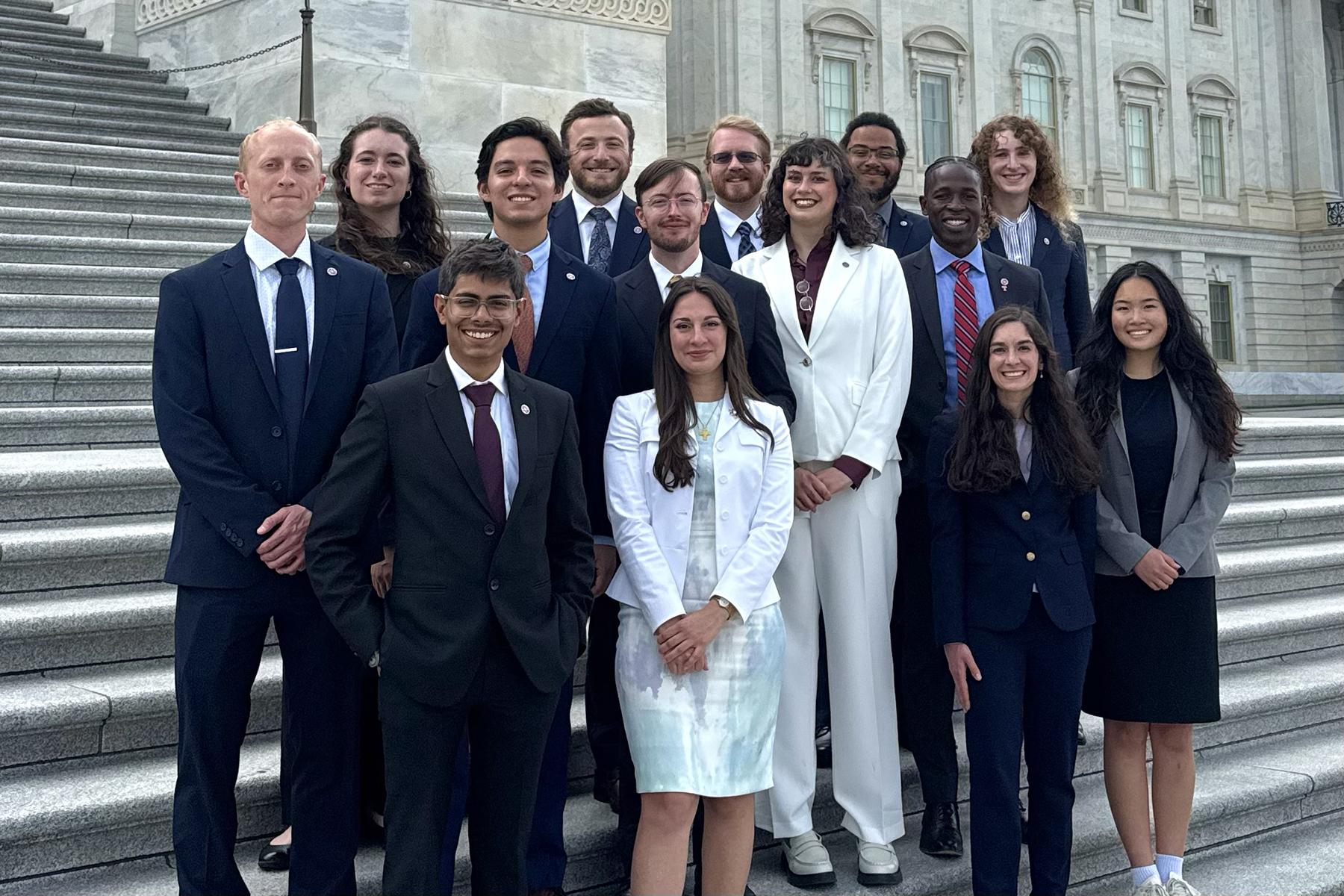 Group photo of young professionals in on the steps of the US Capitol.