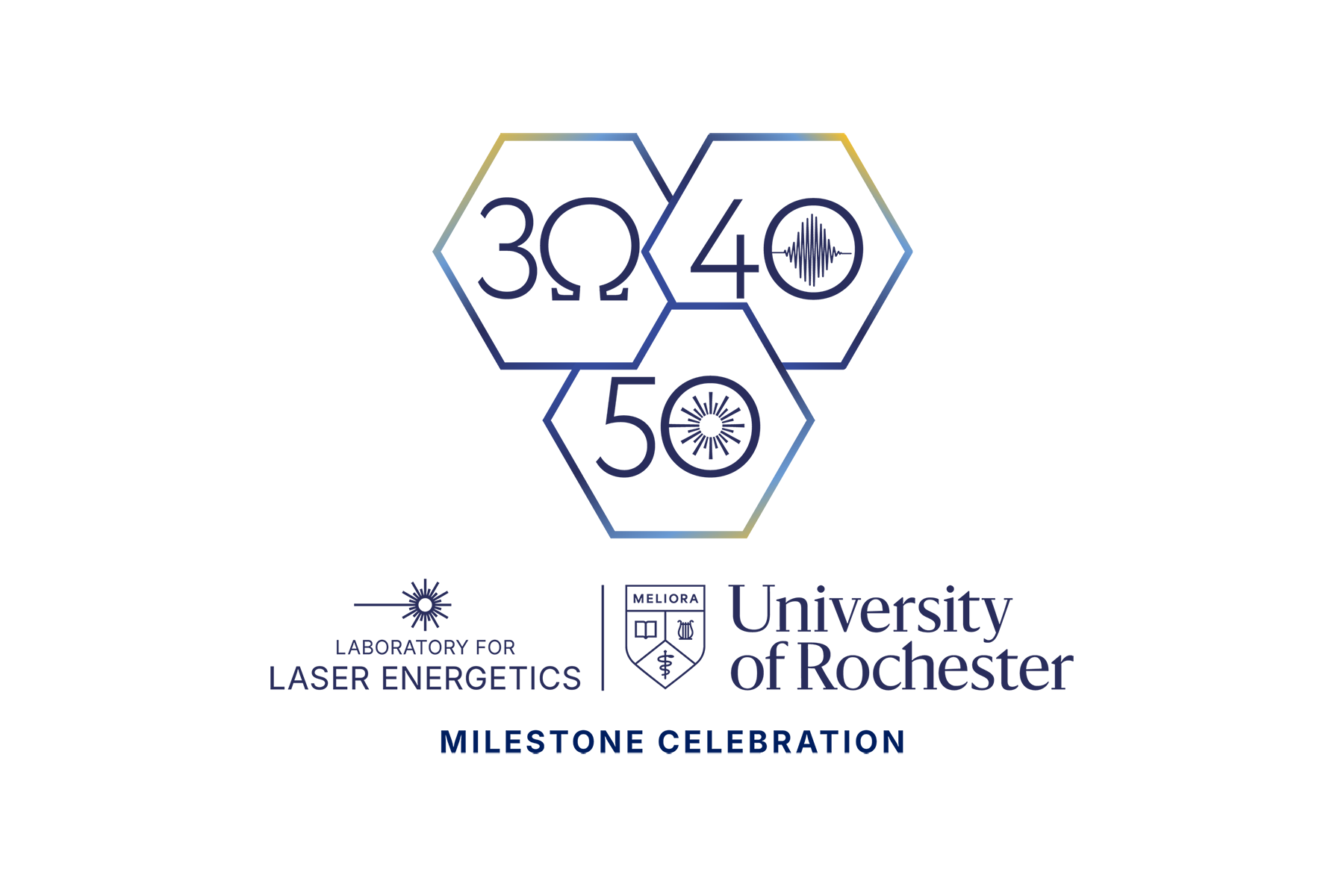 University of Rochester's Laboratory for Laser Energetics Milestone Celebrations logo.