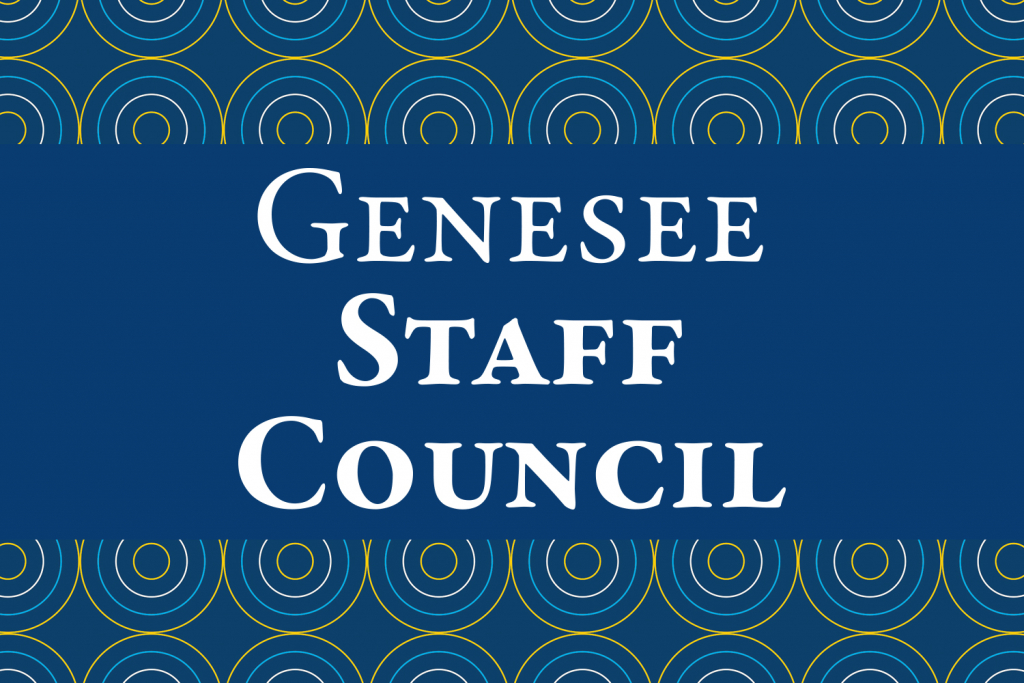 Genesee Staff Council written on blue background.