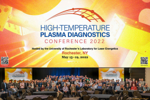 High-Temperature Plasma Diagnostics Conference 2022 logo across top and group photo of attendees across bottom.